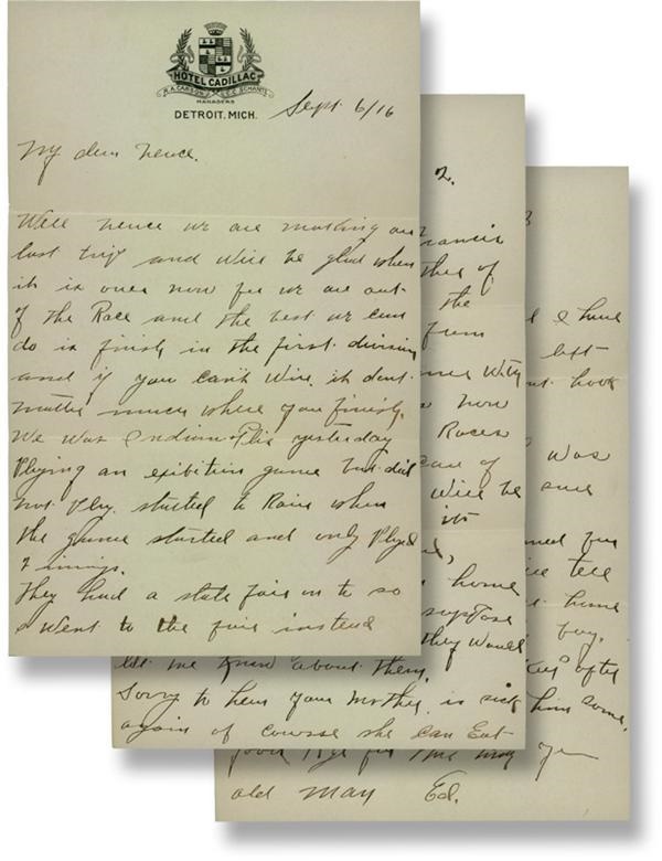 - 1916 Eddie Plank Signed Three Page Handwritten Letter