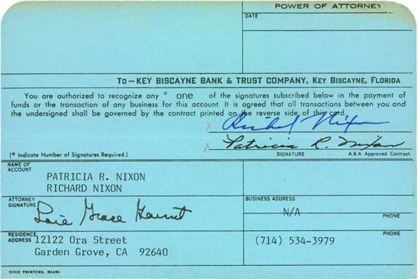 - President Richard M. Nixon Signed Bank Signature Card