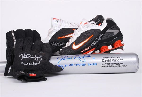Baseball Equipment - David Wright Game Used Cleats, Batting Gloves and Signed Limited Edition Bat (3)