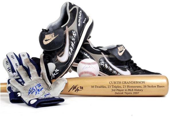 Baseball Equipment - Curtis Granderson Game Used Cleats, Batting Gloves, Signed Bat and Baseball (4)