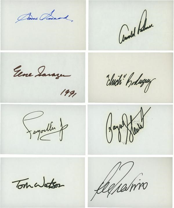 Collection of Golf Greats Signed 3x5" Cards with Payne Stewart (115 different)