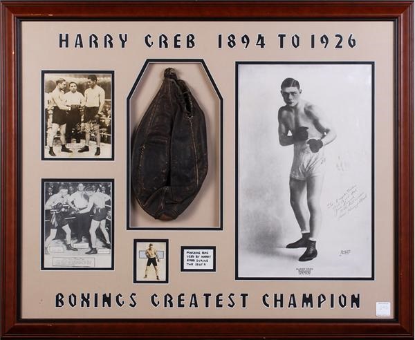 Muhammad Ali & Boxing - 1920's Harry Greb Training Used Punching Bag Display