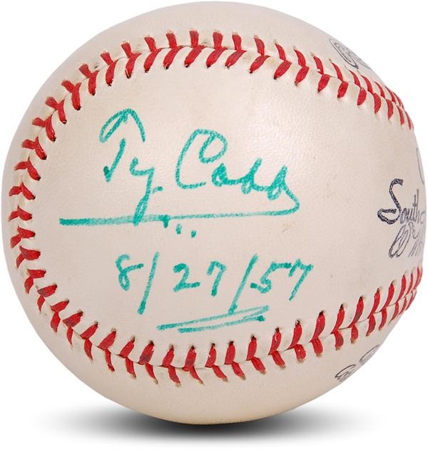 Baseball Autographs - Mint Ty Cobb Single Signed Baseball from 1957 "Ty Cobb Night"