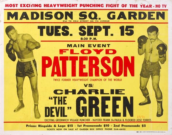 Muhammad Ali & Boxing - 1970 Floyd Patterson vs. Charlie Green On Site Fight Poster