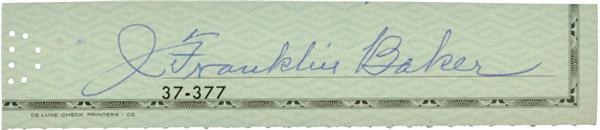 Baseball Autographs - Home Run Baker Cut Signature From a Bank Check