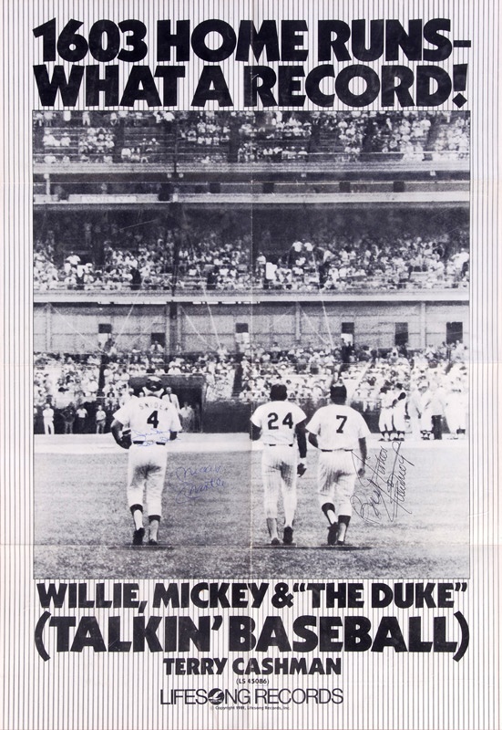Baseball Autographs - Vintage Mickey Mantle, Willie Mays and Duke Snider Signed Poster