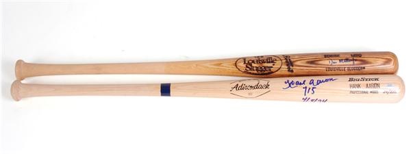 Baseball Autographs - Don Mattingly and Hank Aaron Signed Bats (2)