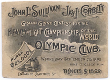 Muhammad Ali & Boxing - 1892 Sullivan & Corbett Full Ticket