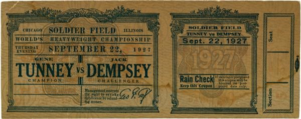 Muhammad Ali & Boxing - 1927 Jack Dempsey vs Gene Tunney "Long Count" Full Ticket