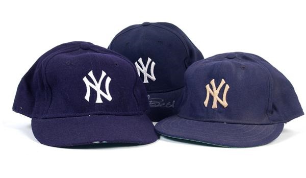 Baseball Equipment - 1980/90s New York Yankees Game Used Baseball Hats (3)