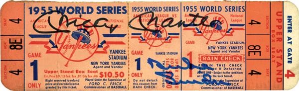Baseball Autographs - 1955 Mickey Mantle and Duke Snider Signed World Series Full Ticket