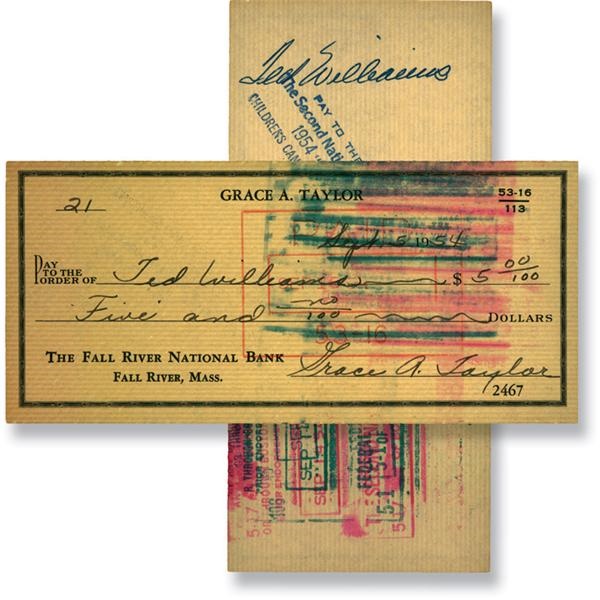 Baseball Autographs - Ted Williams Endorsed Check (1954)