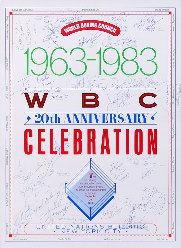 - 1983 WBC 20th Anniversary Poster Signed by Many Champions Including Muhammad Ali