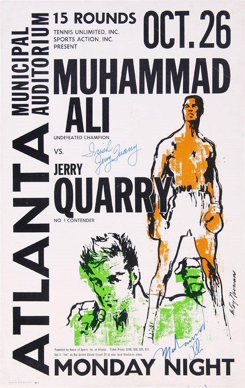 Muhammad Ali & Boxing - 1970 Muhammad Ali vs. Jerry Quarry 
On-Site Fight Poster Signed by Both