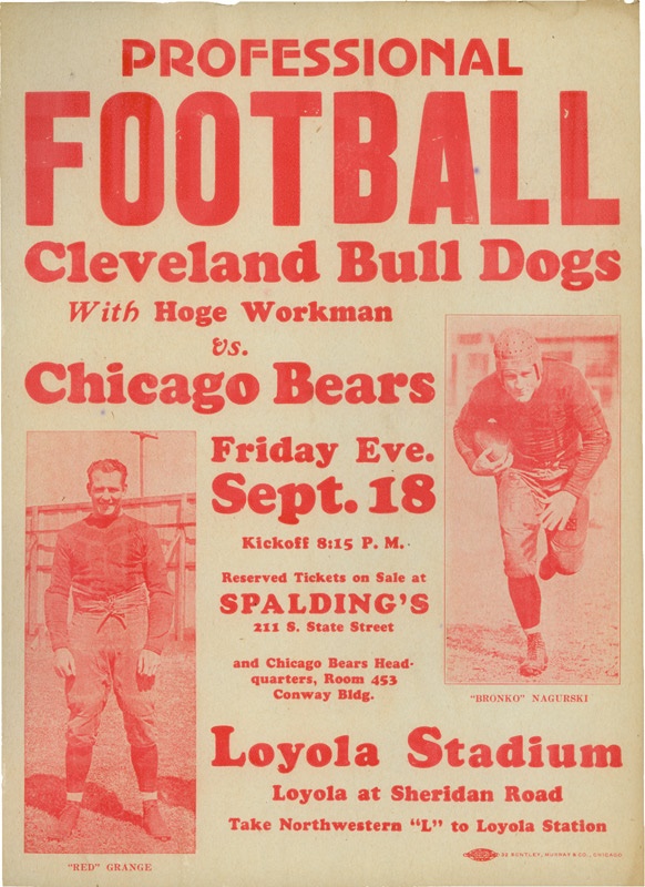 1925 Cleveland Bulldogs vs. Chicago Bears Broadside with Grange and Nagurski