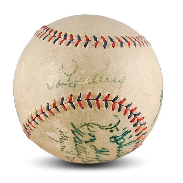 Baseball Autographs - 1936 New York Yankees Partial Team Signed Ball with DiMaggio Rookie