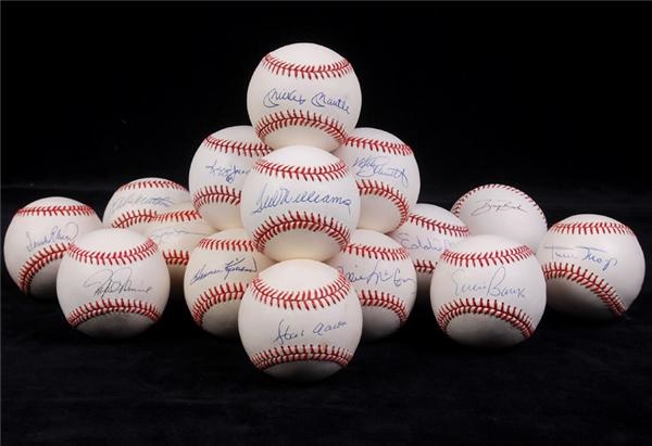 Baseball Autographs - 500 Home Run Single Signed Baseball Collection (15) with Mantle and Williams