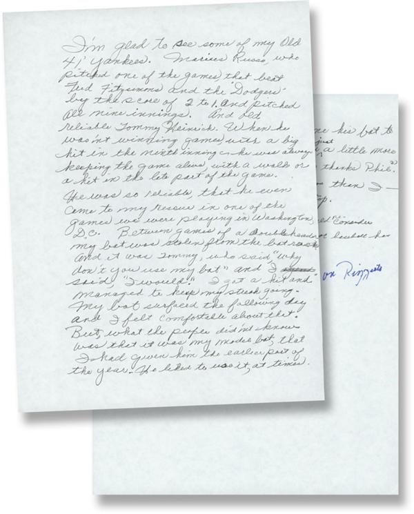 NY Yankees, Giants & Mets - 1941 Joe Dimaggio Hand Written Speech with Hit Streak Content