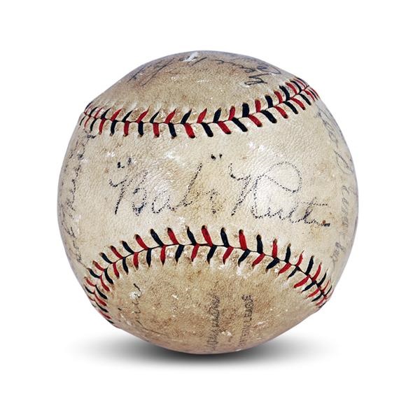 Baseball Autographs - 1928 New York Yankee World Champions Team Signed Baseball with Miller Huggins