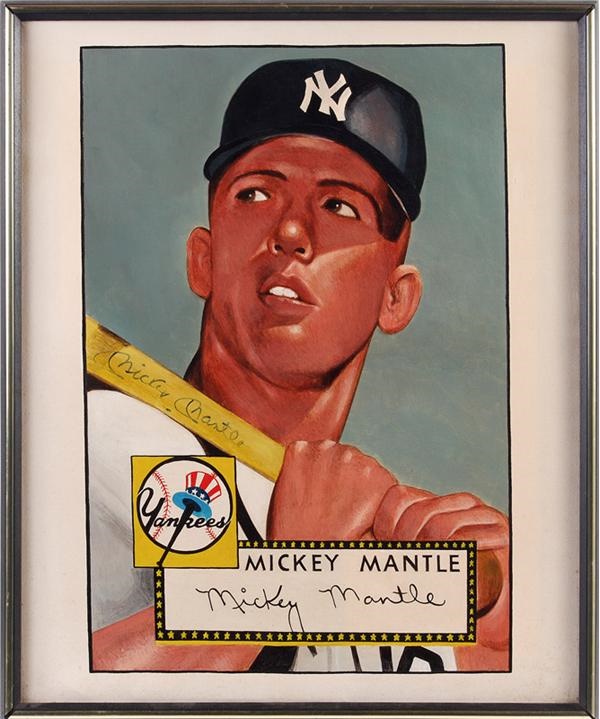Baseball Autographs - Mickey Mantle Signed Original Painting