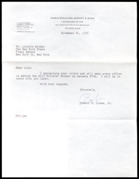 - 1956 Bobby Jones, Jr. Signed Letter