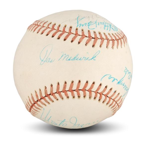 Baseball Autographs - Baseball Hall of Famers Signed Baseball with Satchel Paige  (PSA 7-NRMT)