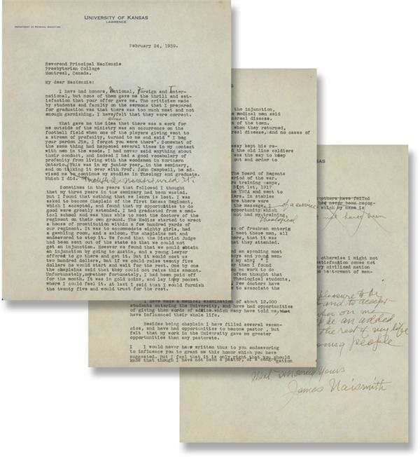 - 1939 James Naismith Signed Typed Letter