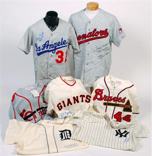 - Collection of Autographed Mitchell & Ness Baseball Jerseys with Stats (7)
