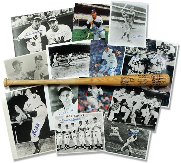 Baseball Autographs - Baseball Signed Photographs with DiMaggio, Mantle, Williams and 1961 Yankee Reunion Bat (66)