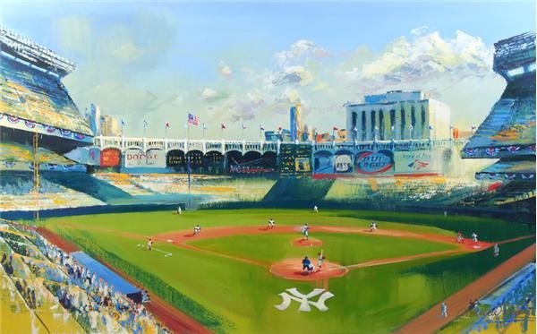 NY Yankees, Giants & Mets - Originial Oil Painting of Yankee Stadium by Malcolm Farley