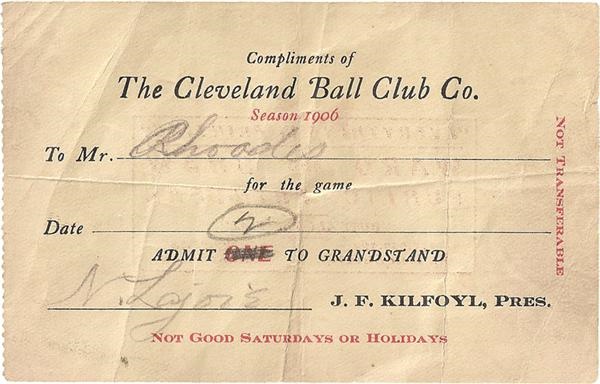 Baseball Autographs - 1906 Nap Lajoie Signed Cleveland Baseball Club Season Pass