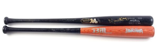 Baseball Equipment - 2008 Manny Ramirez Autographed M9 and 2008 BM Tamazawa Game Used Bats (2)