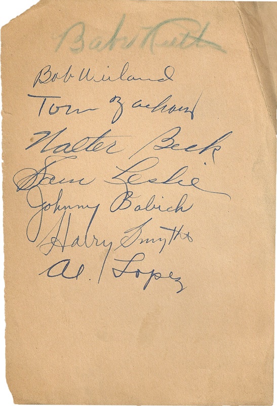 Babe Ruth Autographed Sheet with Tom Zachary