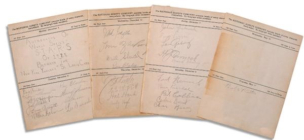 Baseball Autographs - 1928 New York Yankees and St. Louis Cardinals World Series Team Signed Sheets