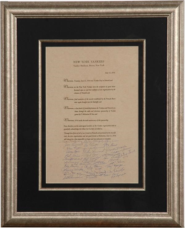 - 1956 New York Yankee Day in Newark Signed Proclamation