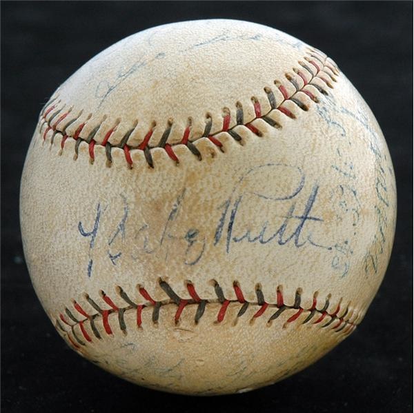- 1934 New York Yankee Team Signed Baseball with Babe Ruth and Lou Gehrig