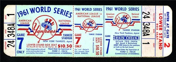 NY Yankees, Giants & Mets - 1961 New York Yankees Full World Series Ticket