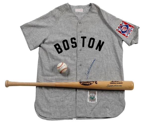 Ted Williams Signed Jersey, Bat and Baseball