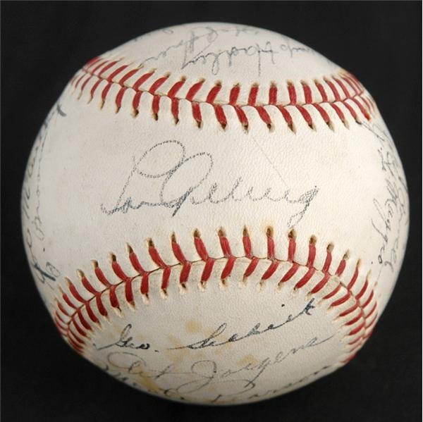 - 1936 New York Yankees Team Signed Ball with Desk Set and Pen