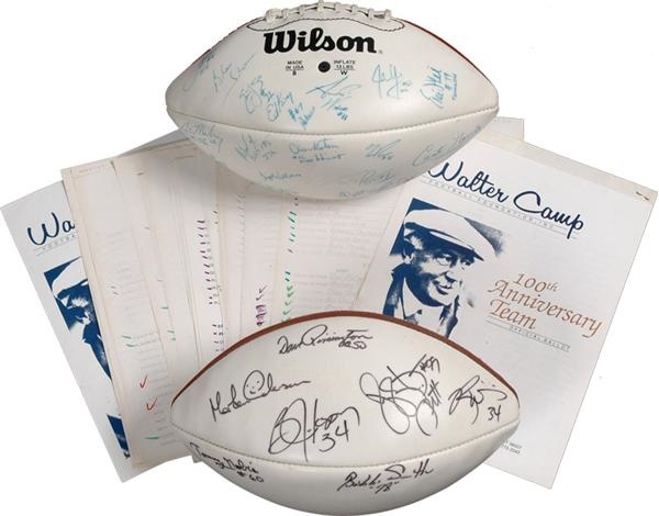 - 100th Anniversary All American Football Walter Camp Coaches Ballots and Signed Football, with All Century Team Signed Football