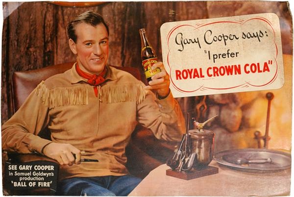 - 1941 Gary Cooper Royal Crown Cola Cardboard Sign