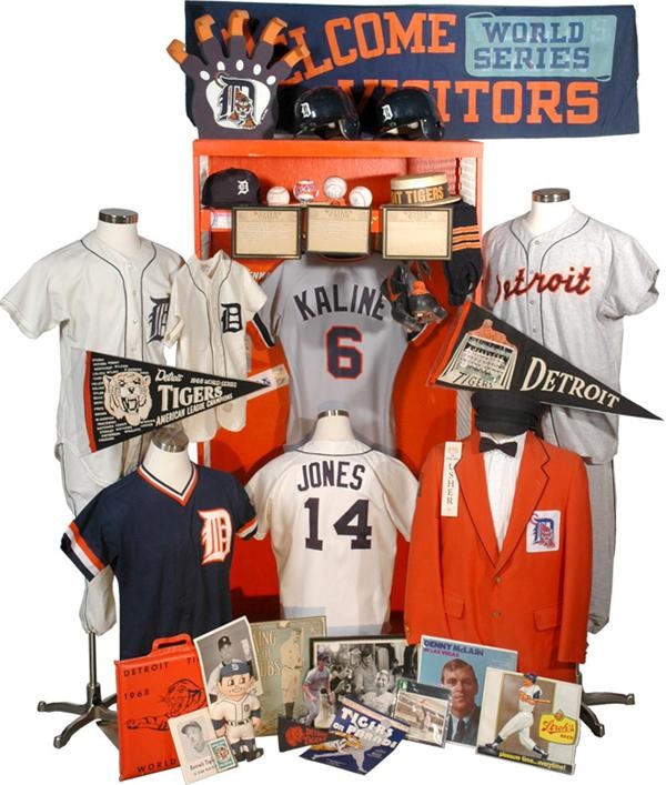 - Collection of Detroit Tigers Equipment and Memorabilia with Display Locker (38 items)