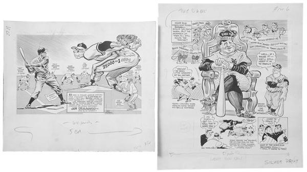 - New York Yankee Original News Paper Art (2) Lou Darvis and Hubenthal
