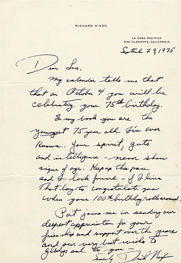 - 1975 Richard Nixon Signed Handwritten Letter