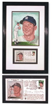 Mickey Mantle Original Art with Signed Cachet (14x22" framed)