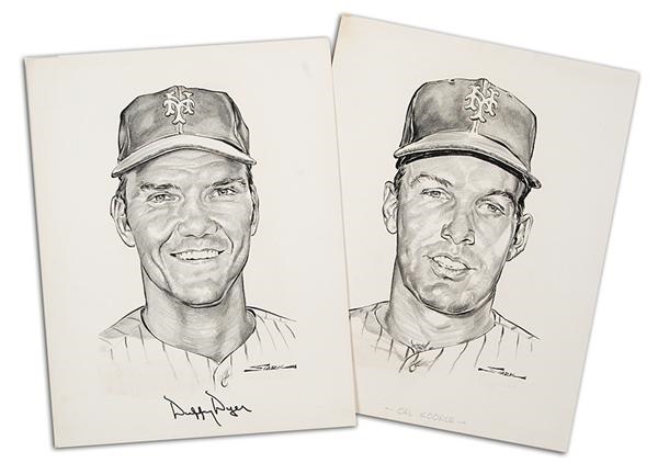 - Two New York Daily News 1969 Mets Portfolio Original Drawings by Stark (Unpublished)