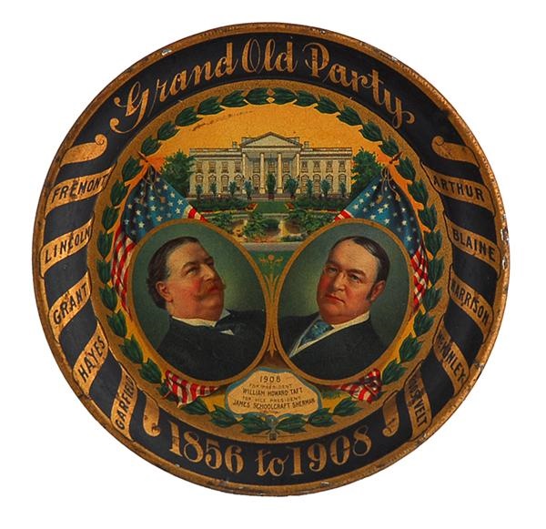 1908 "Grand Old Party" Taft and Sherman Presidential Tip Tray