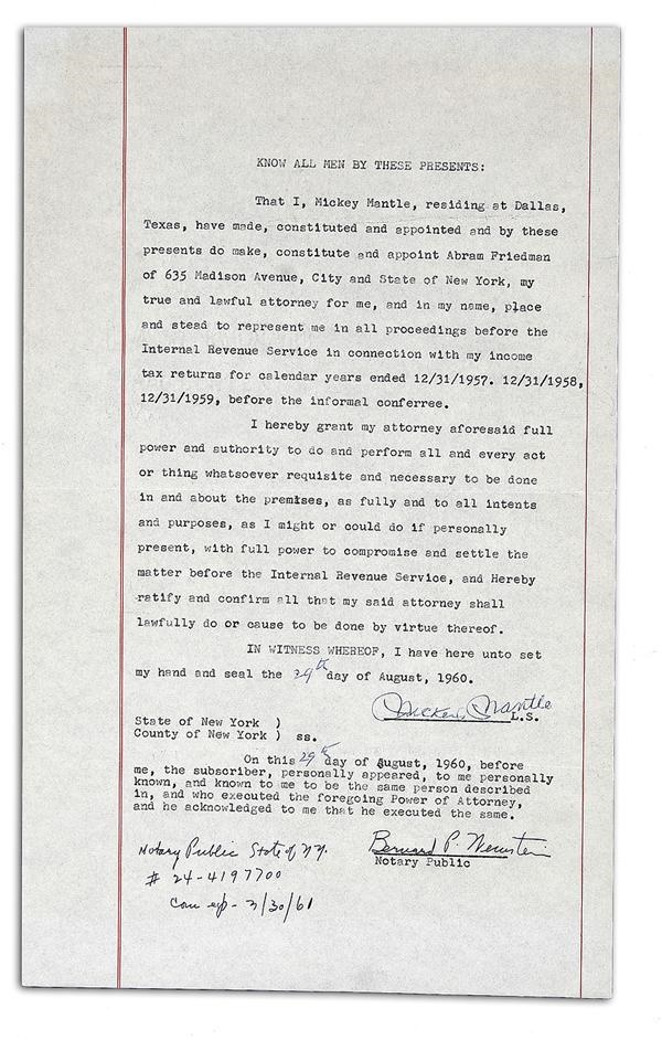Baseball Autographs - 1960 Mickey Mantle Signed Contract