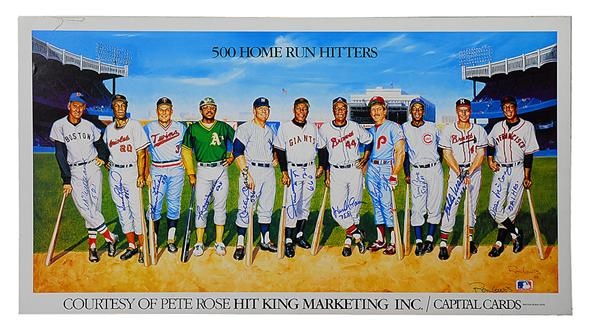 Baseball Autographs - 500 Home Run Club Signed Poster with Original Eleven Players