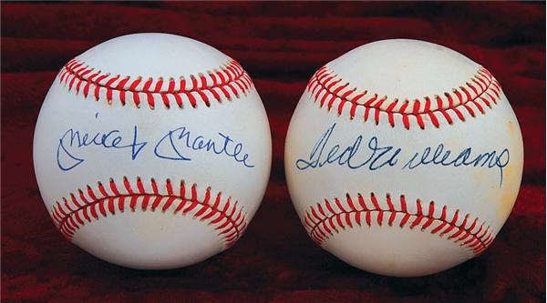 Baseball Autographs - Mickey Mantle and Ted Williams Single Signed Baseballs